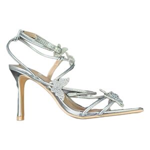 Silver butterfly strappy stiletto heel party prom evening shoes size 9